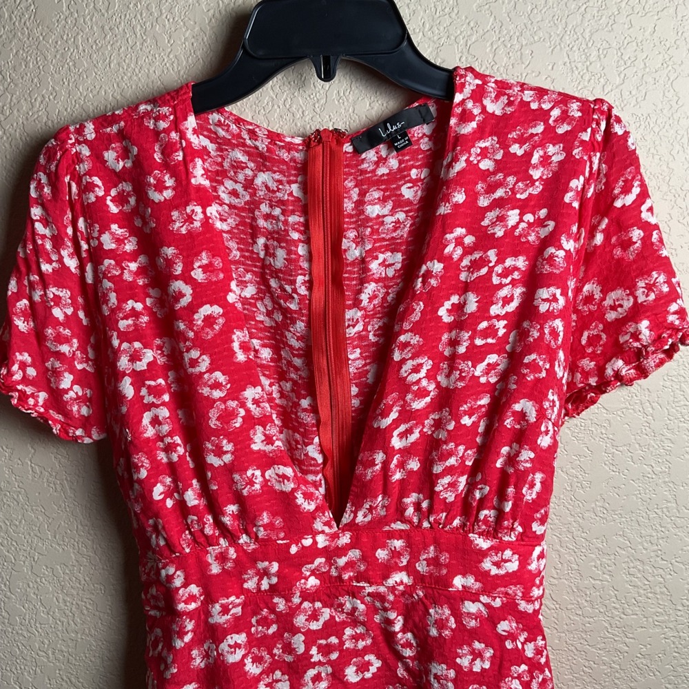 Lulus Womens‎ Large Red Floral Lined Summer Mini Dress VNeck Short Sleeve - Picture 3 of 5